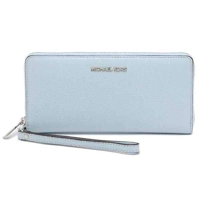 【Michael Kors】素面皮革拉鍊長夾-水藍
