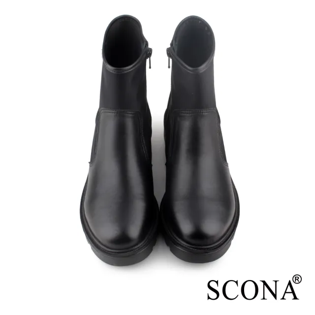【SCONA 蘇格南】真皮 經典拼接萊卡短靴(黑色 8811-1)