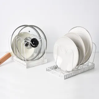 【Homely Zakka】日式簡約鐵藝多功能伸縮式桌面廚房置物架/鍋蓋收架_白色(鍋蓋架 砧板架 廚房置物架)  
