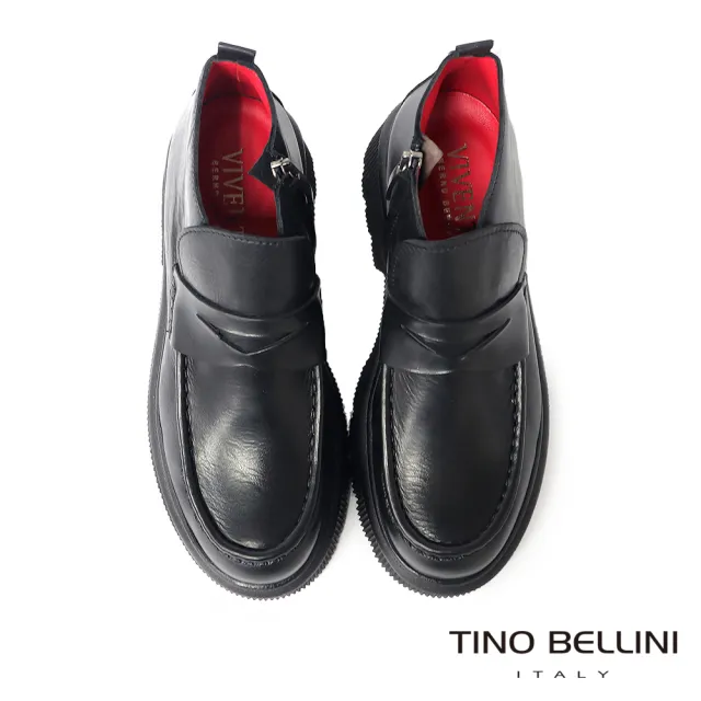 【TINO BELLINI 貝里尼】義大利進口牛皮厚底樂福拉鍊高筒鞋FWNV019(黑)