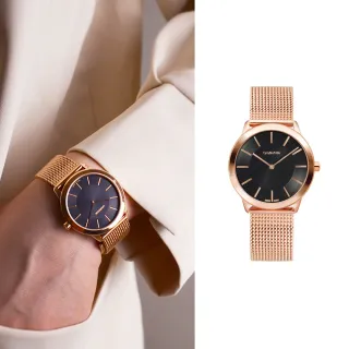 【Calvin Klein 凱文克萊】Minimal系列 經典簡約黑面 玫瑰金殼 米蘭錶帶 CK錶 女錶 情人節(K3M2262Y)