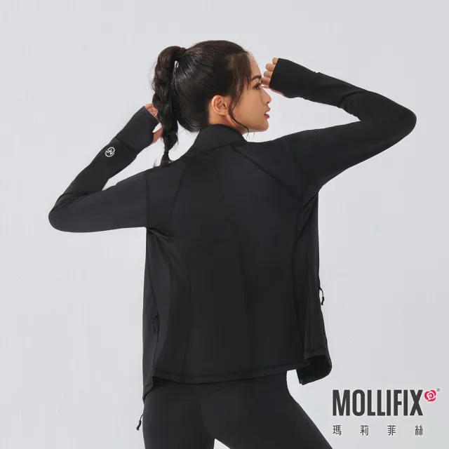 【Mollifix 瑪莉菲絲】鍺離子中層訓練外套、瑜珈服、瑜珈上衣、運動外套(黑)