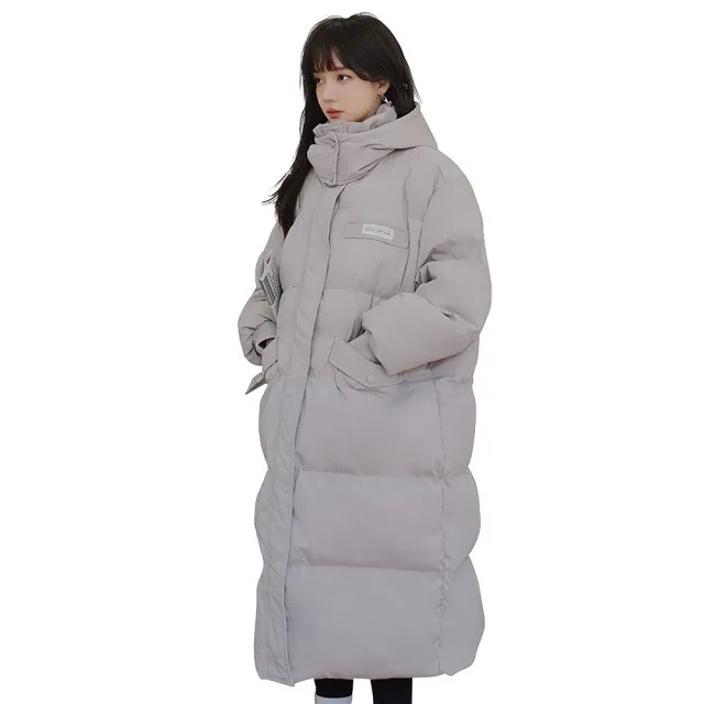 【米蘭精品】現貨+預購 鋪棉外套長版大衣(連帽寬鬆時尚防風女外套2色74dk11)