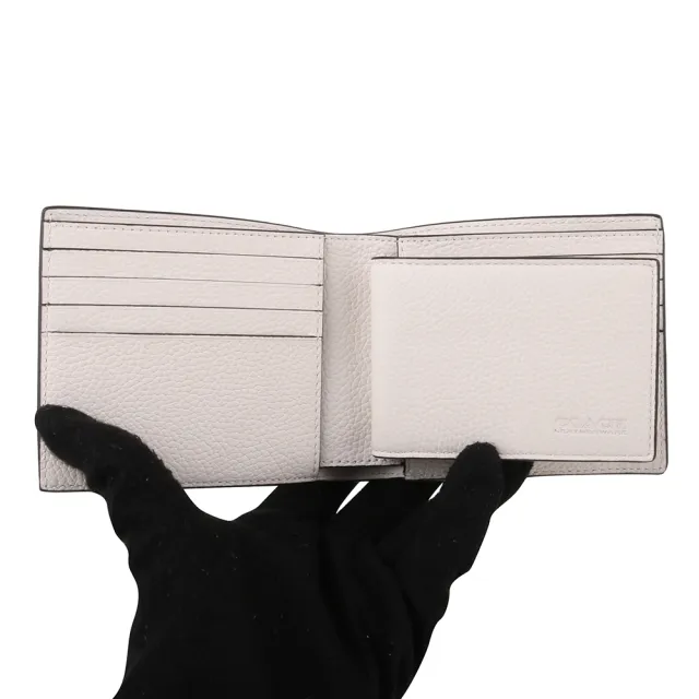 【COACH】壓印大字母皮革附抽取式卡夾對折短夾(乳白色)