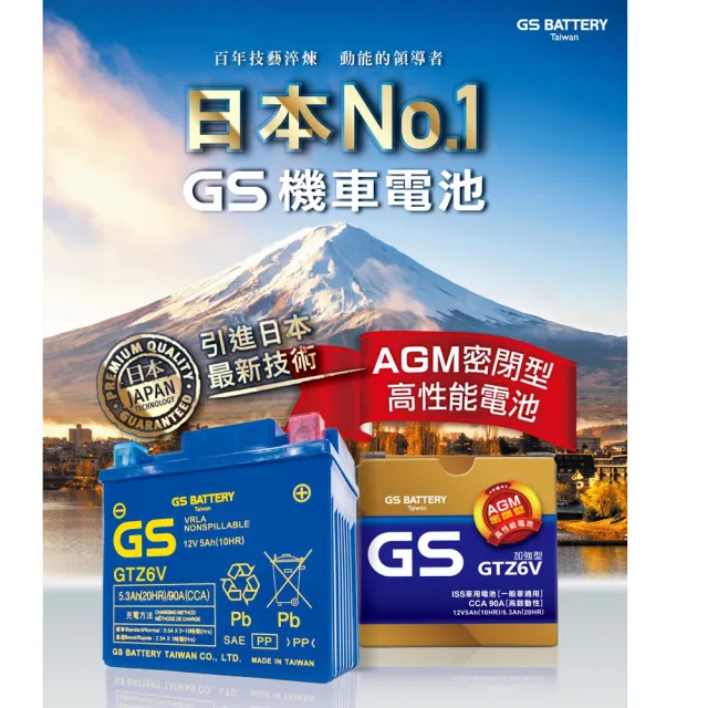 【GS 統力】GTZ6V 加強型5號機車電瓶(同 YUASA湯淺 YTX5L-BS)