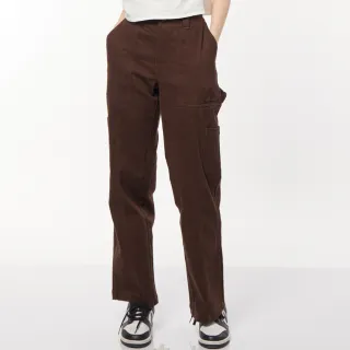 【JEEP】女裝 率性風格寬版口袋直筒長褲(咖啡色)