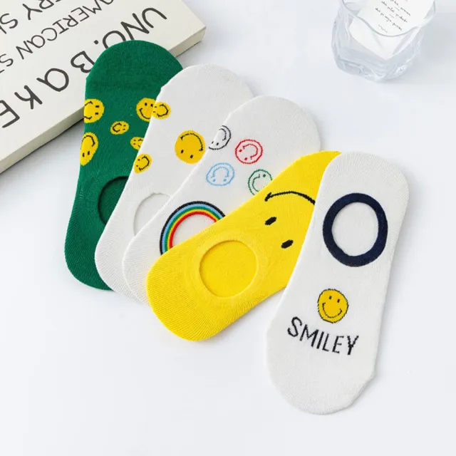 【Socks Form 襪子瘋】5雙組-SMILEY日系棉質隱形襪