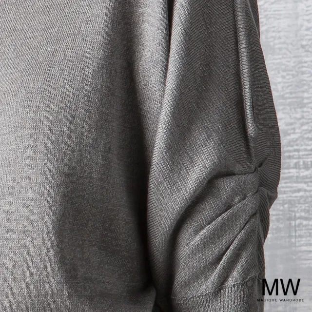 【MAGIQUE WARDROBE】造型皺褶長袖細針織上衣(灰色)