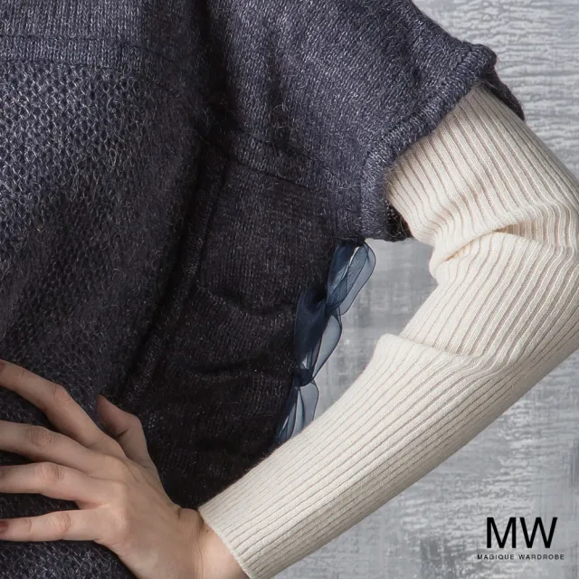 【MAGIQUE WARDROBE】針織麻花拼接短袖背心造型上衣(藍色)