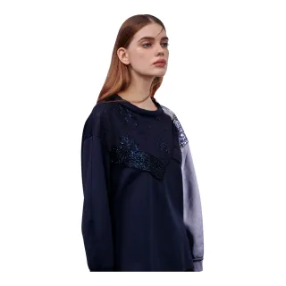 【KERAIA 克萊亞】藍夜星鑽緹花蕾絲拼接上衣