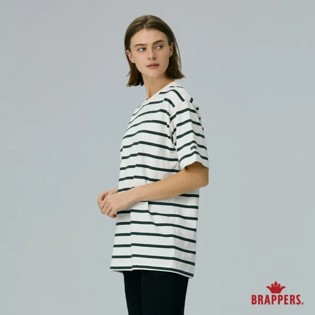 【BRAPPERS】男女同款-簡約條紋圓領T恤(白底綠條)