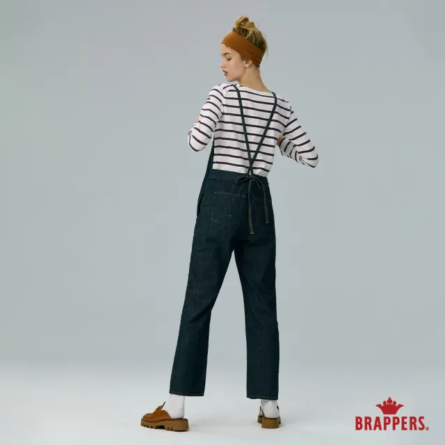 【BRAPPERS】女款 Boy friend系列-全棉中寬版直筒吊帶褲(深藍)