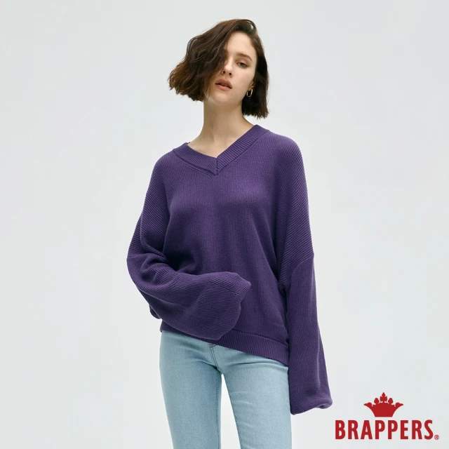 【BRAPPERS】女款 典雅V領拋袖線衫(紫)