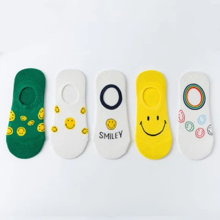 【Socks Form 襪子瘋】5雙組-SMILEY日系棉質隱形襪