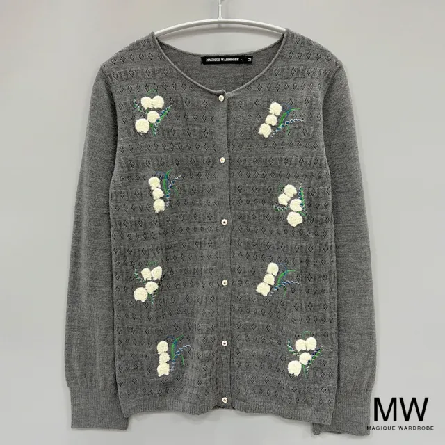 【MAGIQUE WARDROBE】羊毛花草細針織排釦長袖外套(3色)