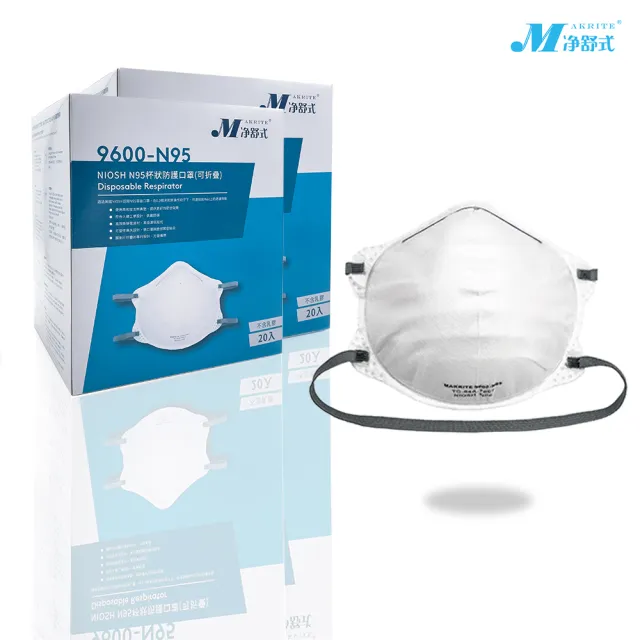 【淨舒式】Makrite｜N95_NIOSH認證防護口罩2盒｜20片/盒｜杯型｜9600-N95(N95口罩)