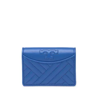 【TORY BURCH】專櫃新款防刮皮革拉鍊對折短夾 手拿包 零錢包(皮夾 短夾 手拿包 海軍藍色)