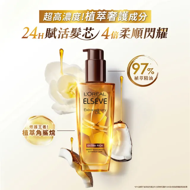 【LOREAL Paris 巴黎萊雅】全新升級 黃金奢護2+1組(黃金胜高效修護髮膜250mlx2+金緻護髮油100ml)