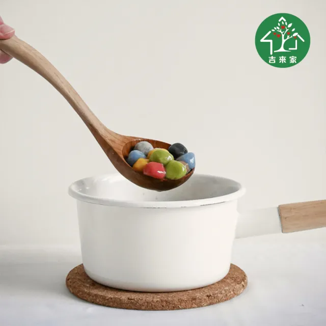 【吉來家】日本富士琺瑯~簡約系列單柄琺瑯牛奶鍋16cm-附蓋★送雙層杯(輕量化/導熱快速/不沾色沾味)