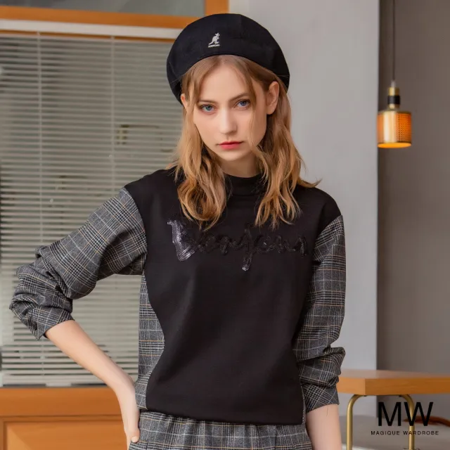 【MAGIQUE WARDROBE】拼接亮片格紋上衣(2色)
