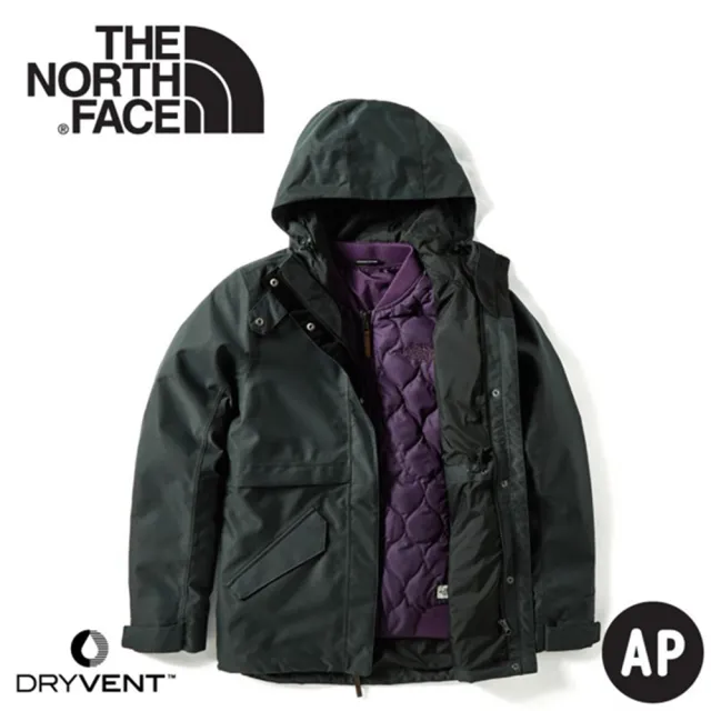 【The North Face】女 DryVent兩件式防水耐磨羽絨外套《黑》3VV1/防水外套(悠遊山水)