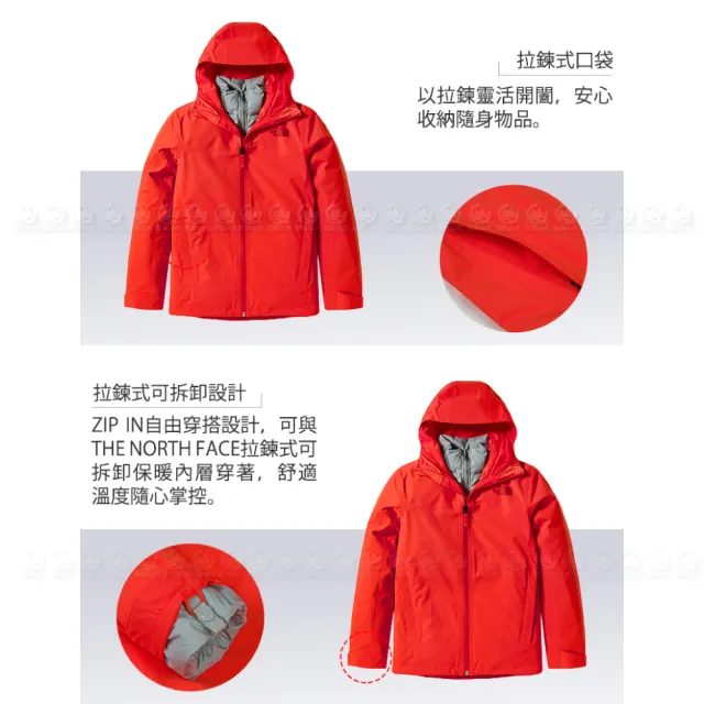 【The North Face】女 FL二件式防水透氣鵝絨外套《粉橘/灰》4NAH/保暖連帽外套/防潑水/休閒外套(悠遊山水)