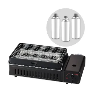 【Iwatani 岩谷】新網烤串燒磁式瓦斯烤爐2.3kw-黑色-搭贈3入瓦斯罐(CB-ABR-2+瓦斯罐3入)
