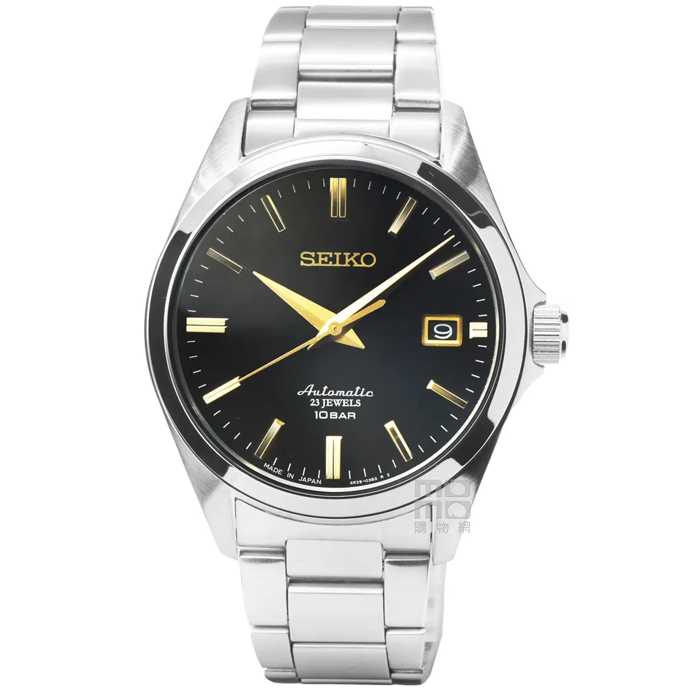 【SEIKO 精工】精工DRESS LINE 機械鋼帶腕錶-黑面金刻度(SZSB014 日本版)