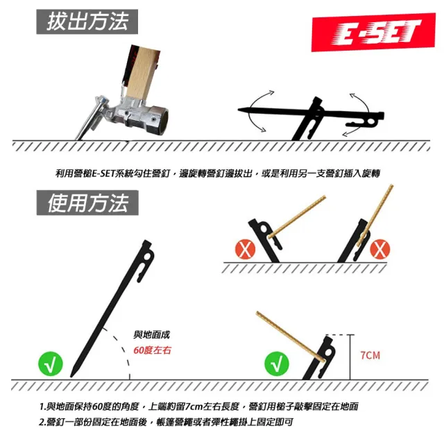 【NUIT 努特】E-SET角頭營釘 30CM直徑9mm 炭素鋼營丁地釘營釘 天幕帳蓬客廳帳篷(NTH2430六入組)