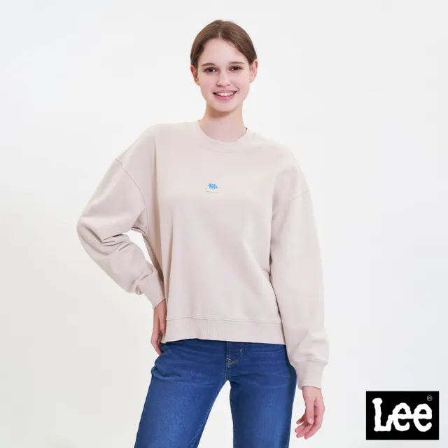 【Lee 官方旗艦】女裝 長袖厚T / 針織撞色布標 奶油棕 舒適版型 / 101+ 系列(LL22043997W)