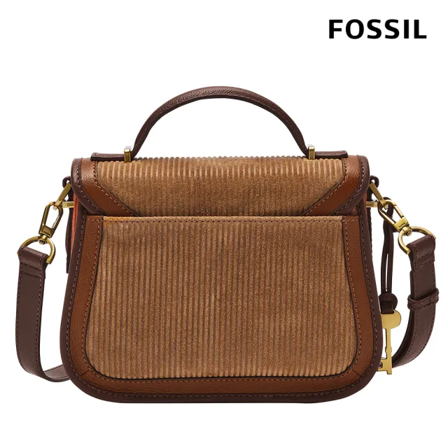 【FOSSIL 官方旗艦館】Heritage 真皮麂皮絨壓紋復古兩用斜背包-棕色 ZB1816249