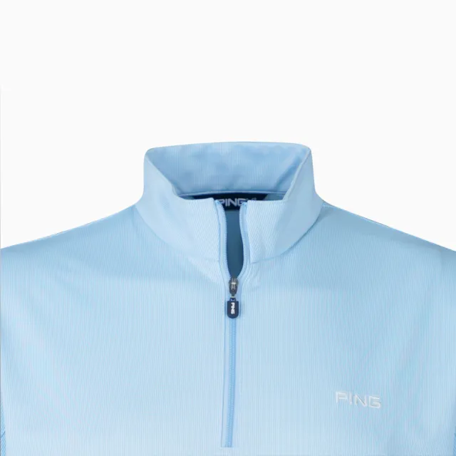 【PING】男款細直條立領短袖POLO衫-淺藍(吸濕排汗/涼感/GOLF/高爾夫球衫/PA22192-53)