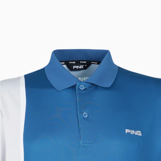 【PING】男款不對稱書寫體短袖POLO衫-藍(吸濕排汗/GOLF/高爾夫球衫/PA22110-56)