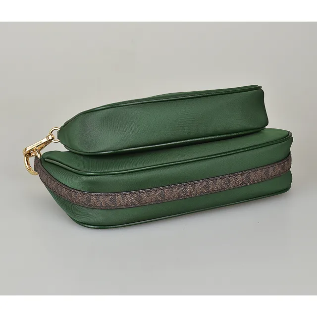 【Michael Kors】MK MICHAEL KORS JET SET金字LOGO尼龍拉鍊4合1斜背子母包(深綠x深褐)