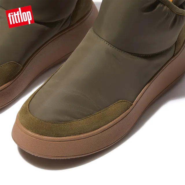 【FitFlop】F-MODE BIOFLEECE NYLON FLATFORM BOOTIE SNEAKERS全新運動風造型踝靴-女(苔癬綠)