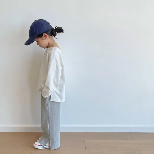 【橘魔法】素色寬版側開長袖上衣（小孩賣場）(大童 中性款 女童 男童 親子裝 童裝 兒童)