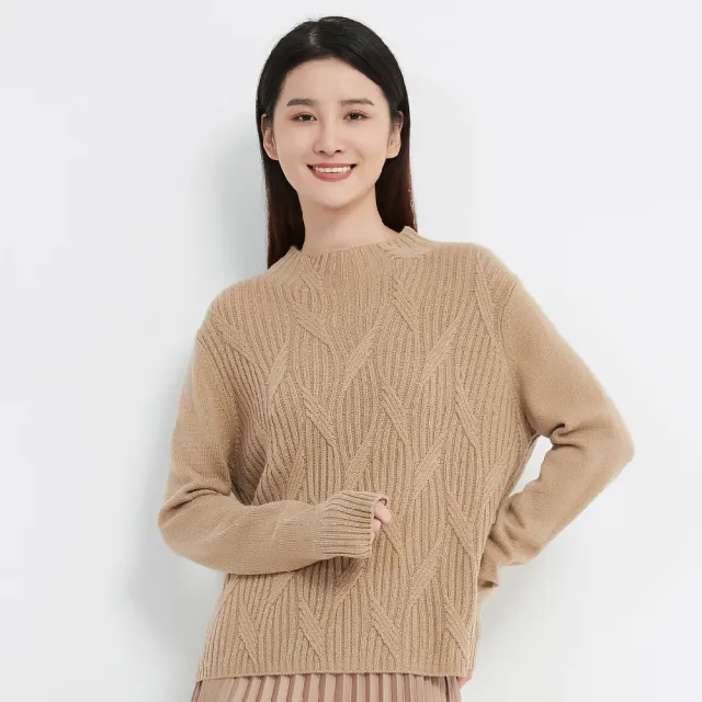 【SHOKAY】雙11 女士圓領麻花針織氂牛絨毛衣-駝色(AW-SW-HB_CM)
