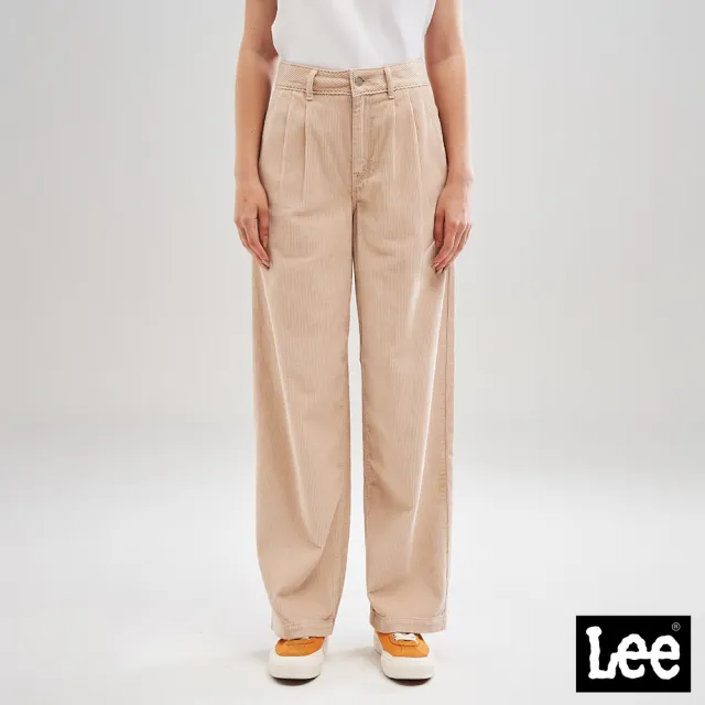 【Lee】女裝 休閒褲 / 燈心絨 高腰直筒 寬褲 奶油棕(LL22029897W)
