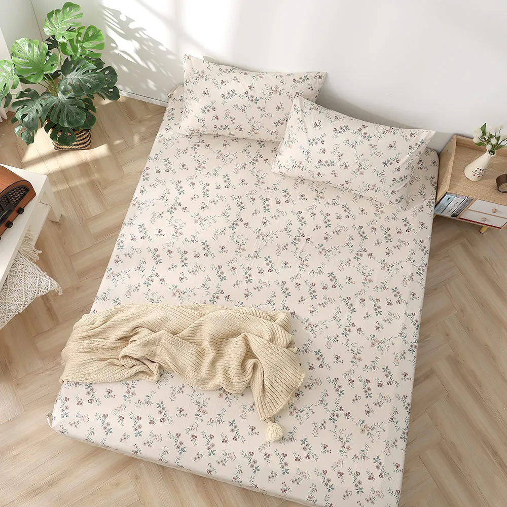 【HOYACASA】100%精梳棉床包枕套三件組-花晨月夕(加大)