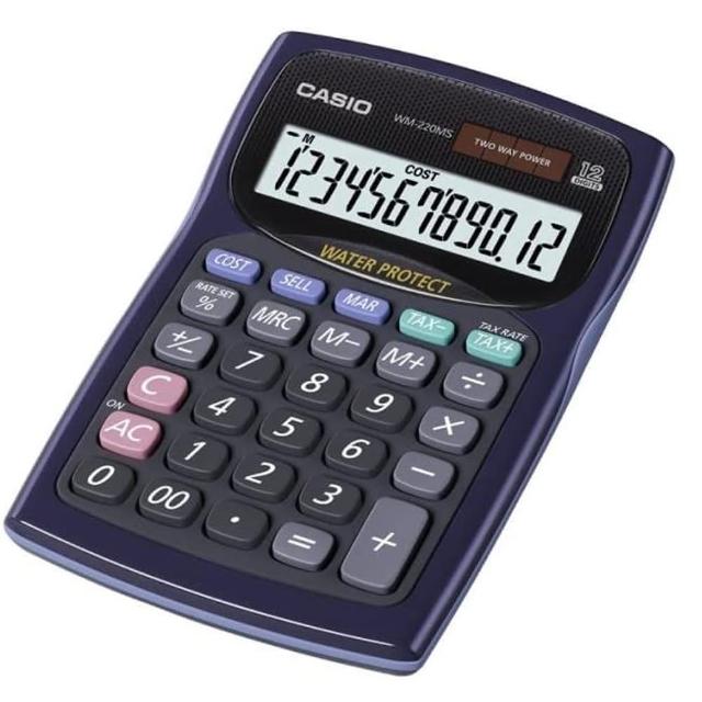 【CASIO 卡西歐】12 位元防塵防水小款桌上計算機(WM-220MS-BU)
