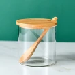 【WO HOME】高清透玻璃竹蓋帶勺調味罐*2入(家用廚房調味料罐/儲物罐/玻璃罐)