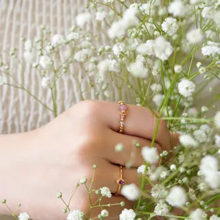 【Ficelle】招桃花 K金 粉碧璽 阿爾貝羅貝洛彈性戒指(輕珠寶 天然石 磁場 開運 設計款 手工製作)