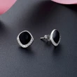 【925 STARS】純銀925微鑲美鑽黑色釉彩方塊造型耳環(純銀925耳環 釉彩耳環 方塊耳環)