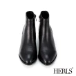 【HERLS】踝靴-荔枝紋牛皮素面尖頭粗跟踝靴(黑色)