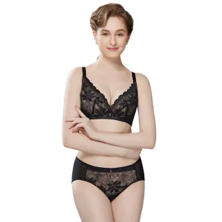 【Swear 思薇爾】S挺美力系列B-F罩無鋼圈背心型蕾絲集中包覆塑身女內衣(黑色)