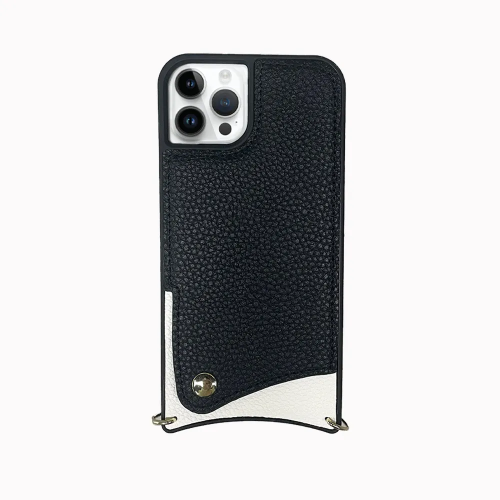 【穿山盾】iPhone 14 Pro荔枝紋斜背手機保護殼零錢包 時尚黑