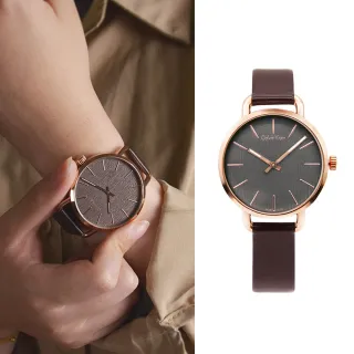 【Calvin Klein 凱文克萊】EVEN系列 木質灰面 玫瑰金殼 深咖啡色錶帶 CK錶-42mm 過年/新年(K7B216G3)