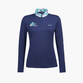 【PING】女款版印風立領薄長袖POLO衫-深藍(吸濕排汗/蓄熱保溫/GOLF/高爾夫球衫/RA21221-58)