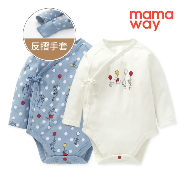 【mamaway 媽媽餵】新生兒Q彈棉質長袖包屁衣 2入(氣球維尼)