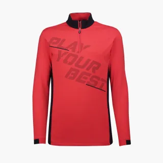 【PING】男款英文圖騰立領長袖POLO衫-紅(吸濕排汗/蓄熱保溫/GOLF/高爾夫球衫/PA21226-18)